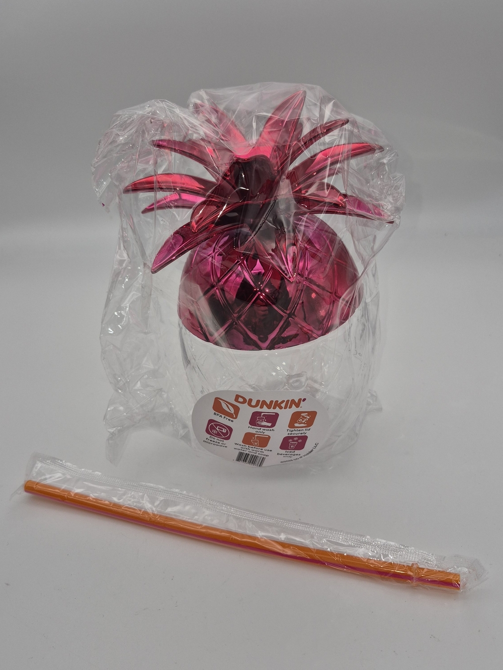 Limited Edition New Dunkin Donuts 2026 Pineapple Cup w/straw